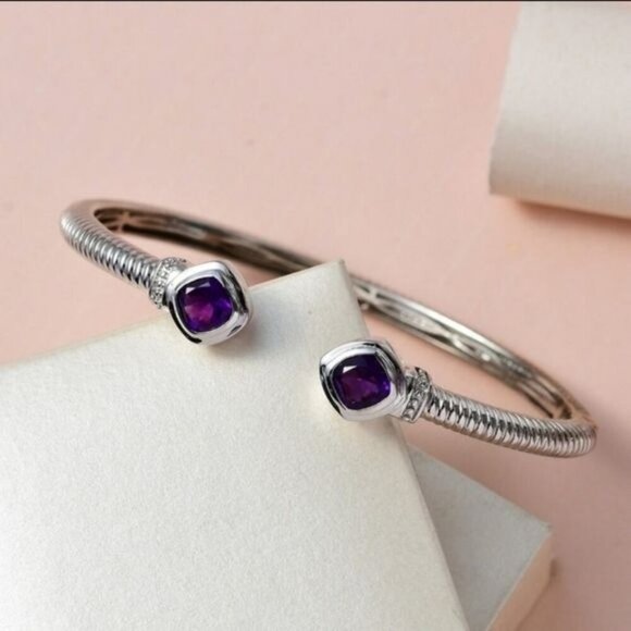 Amethyst ✦ Cushion‑Cut Cuff Bracelet ✦ Platinum 7.25" 2.80ctw Stones NWT - Picture 4 of 8